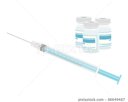 注射器和裝有疫苗的瓶子的插圖 86649487