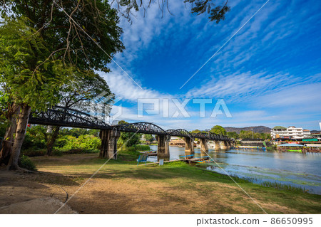 Railway on a Bridge over the River Kwai, Kanchanaburi, Thailand. Railway on a Bridge over the River Kwai, Kanchanaburi, Thailand. 86650995