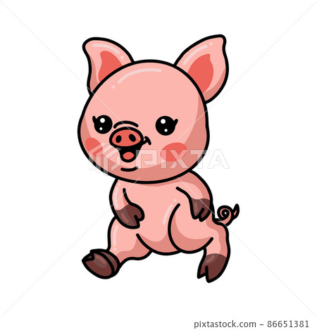 Cute little pig cartoon walking 86651381