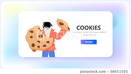 woman holding cookie protection of personal information internet web pop up we use cookies policy notification 86651505
