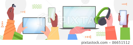 addicted people using digital gadgets business people hands active in social networks digital addiction concept 86651512