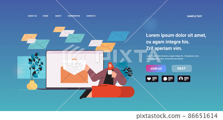 businesswoman sending or receiving letters email inbox message notification new unread mail business communication 86651614