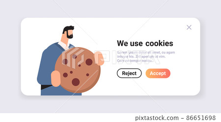businessman holding cookie protection of personal information internet web pop up we use cookies policy notification businessman holding cookie protection of personal information internet web pop up we use cookies policy notification 86651698