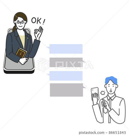 在智能手機上與女律師聊天的人的線路 一張簡單圖片的矢量圖 86651843