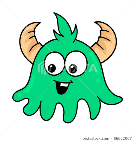 the head of the horned monster with a friendly smiling face, doodle icon drawing 86652007