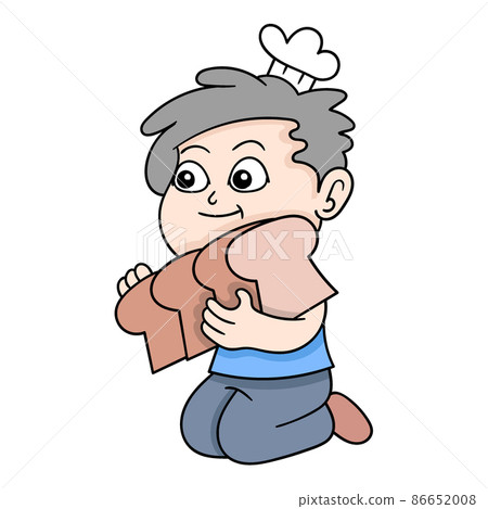 the chef boy is sitting with white bread, doodle icon image kawaii 86652008