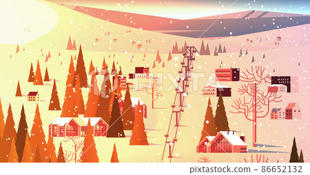 cableway in snowy mountains residential houses area ski resort christmas new year holidays celebration winter vacation 86652132