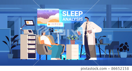 doctor adjusting EEG headset researcher analyzing brain functions and health status of patient neurological diseases examining 86652158