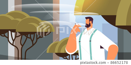 man walking in park and smoking cigarette bad habits unhealthy lifestyle nicotine addiction no smoking concept man walking in park and smoking cigarette bad habits unhealthy lifestyle nicotine addiction no smoking concept 86652178