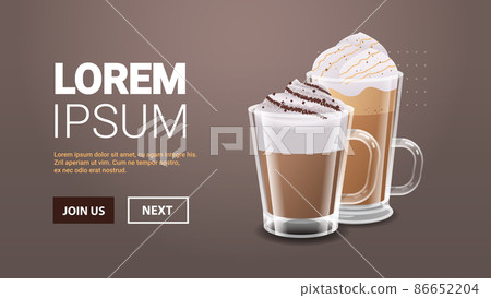 realistic coffee in glasses hot frappe and glace drinks horizontal realistic coffee in glasses hot frappe and glace drinks horizontal 86652204