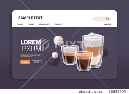 realistic coffee in glasses hot espresso macchiato latte drinks horizontal realistic coffee in glasses hot espresso macchiato latte drinks horizontal 86652205