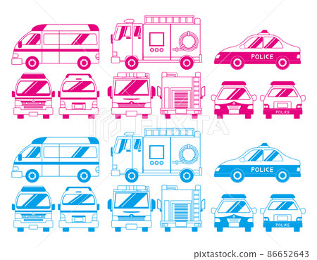 救護車、消防車、警車、急救車、矢量圖 86652643
