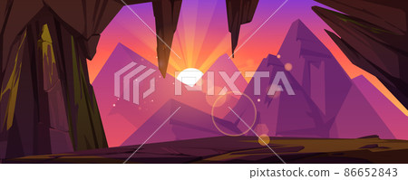 Cave or stone arch with view mountains and sunset 86652843