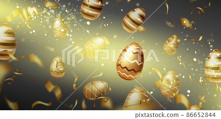 Happy Easter card with golden eggs and ribbons Happy Easter card with golden eggs and ribbons 86652844