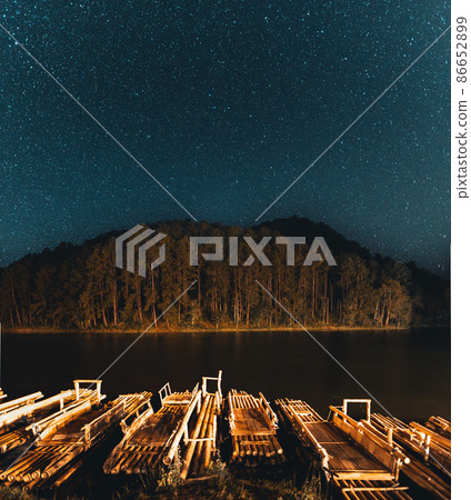 Reservoir and raft pier at night Reservoir and raft pier at night 86652899