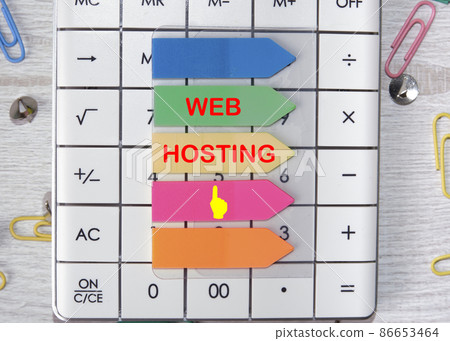 WEB HOSTING text is written on the stickers that are on the calculator 86653464