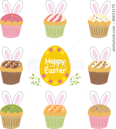 Illustration set of cupcakes inspired by the Easter bunny 86653579