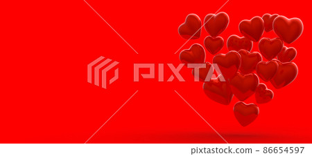 Red Metallic Heart on Red Background. Love Valentines Day Holiday Thematic Wallpaper. 3d Illustration. Red Metallic Heart on Red Background. Love Valentines Day Holiday Thematic Wallpaper. 3d Illustration. 86654597