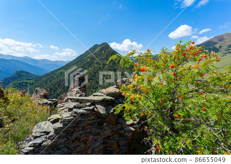 uins of an old stone fortress. Old Diklo, Tusheti, Georgia uins of an old stone fortress. Old Diklo, Tusheti, Georgia 86655049