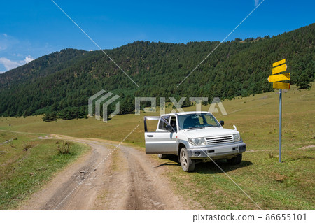 View in Mountains. Road to Shenako village from Diklo in Tusheti region View in Mountains. Road to Shenako village from Diklo in Tusheti region 86655101