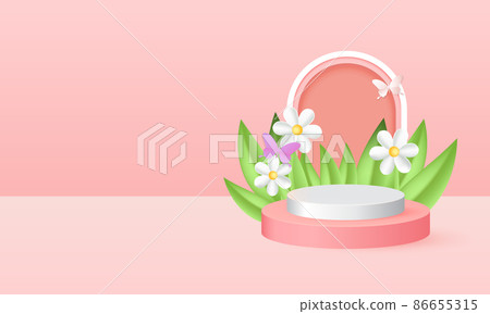 Spring podium stage for product display. 3D style Cartoon vector Spring podium stage for product display. 3D style Cartoon vector 86655315