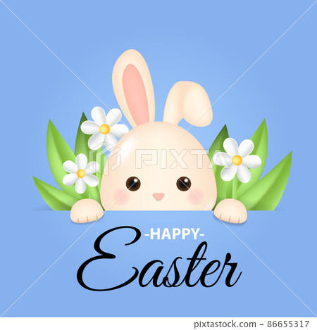 Cute Easter bunny greeting card design. Cartoon vector design Cute Easter bunny greeting card design. Cartoon vector design 86655317