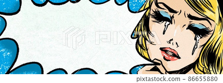 One-frame cartoon illustration of American comics blonde beauty crying 86655880
