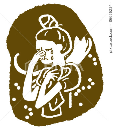 Pet loss drawn with a line drawing Female upper body crying after losing a cat 86656234