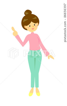 女人指著褲子風格與髮髻頭髮 02 女人指著褲子風格與髮髻頭髮 02 86656397