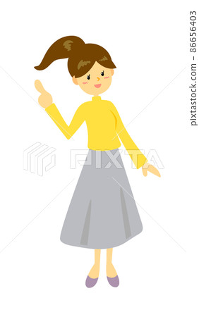 Skirt-style pointing woman with ponytail 02 Skirt-style pointing woman with ponytail 02 86656403