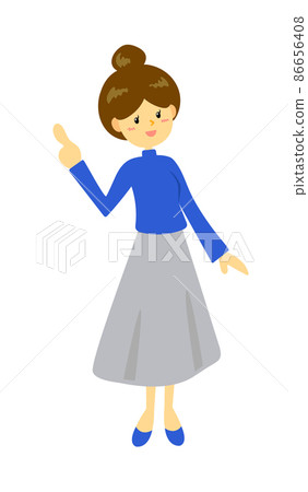 A woman pointing in a skirt style with bun hair 02 A woman pointing in a skirt style with bun hair 02 86656408