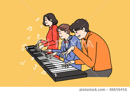 Happy family musician play same piano  86656458