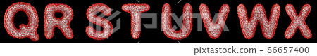 Realistic 3D letters set Q, R, S, T, U, V, W, X made of red plastic. 86657400