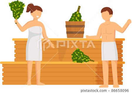 Cartoon people characters taking steam bath together. Relax, health, bathhouse, wellness procedure Cartoon people characters taking steam bath together. Relax, health, bathhouse, wellness procedure 86658096