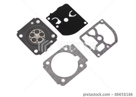 set of gaskets for gardening equipment on a white isolated background 86658186