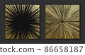 Golden backgrounds set with sunburst. Shiny gold retro rays, bright sunbeams. Vintage vector illustration. Bright background for christmas cards, luxury flyers or banners. 86658187