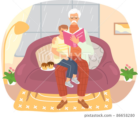 Senior man sitting and read book for his grandson and rest in vacation Senior man sitting and read book for his grandson and rest in vacation 86658280