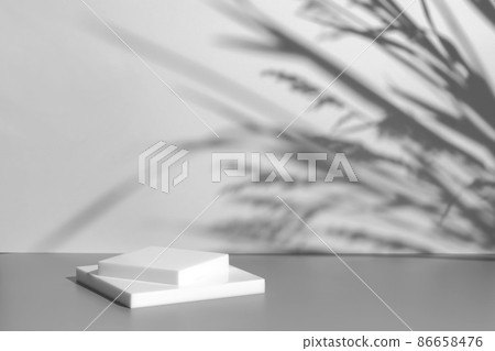 scene with white podium on gray background and shadows scene with white podium on gray background and shadows 86658476