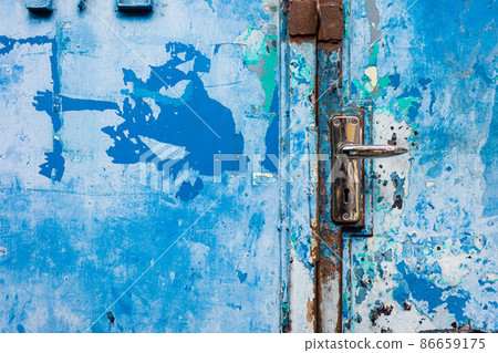 Background of old steel door lock with blue color painted. Background of old steel door lock with blue color painted. 86659175