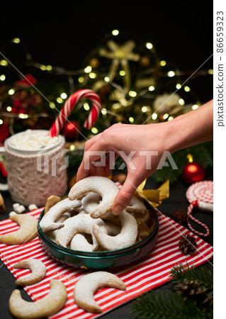 Gift box full of Traditional German or Austrian Vanillekipferl vanilla kipferl cookies Gift box full of Traditional German or Austrian Vanillekipferl vanilla kipferl cookies 86659323