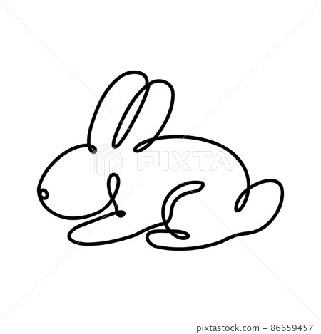 Funny rabbits. Easter bunny continuous one line drawing. Black and white contour. Vector illustration. 86659457