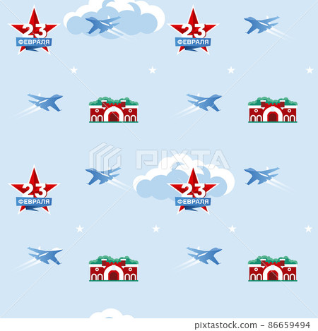 February 23 card pattern on light background. Translation: 23 february. Russian national holiday. Vector illustration February 23 card pattern on light background. Translation: 23 february. Russian national holiday. Vector illustration 86659494