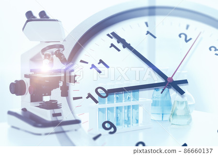 times clock with science medical research and pharmaceutical lab concept times clock with science medical research and pharmaceutical lab concept 86660137