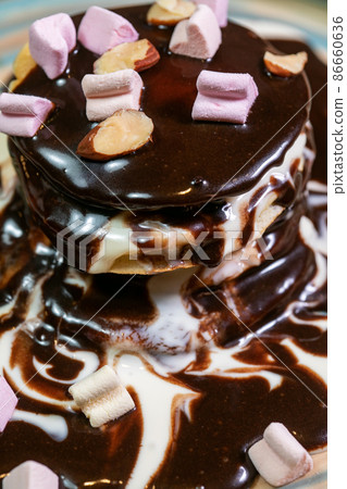 Pancake chocolate cake with nuts. High quality photo 86660636