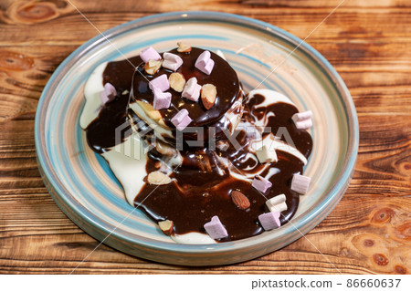 Pancake chocolate cake with nuts. High quality photo 86660637
