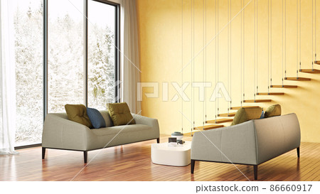 Beautiful interior of a modern room. Bright and clean design. 3D rendering Beautiful interior of a modern room. Bright and clean design. 3D rendering 86660917