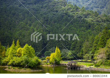 台灣，高山湖泊，明池，涼亭，台湾、高山湖、明池、パビリオン、 lake, pavilion, 86661044
