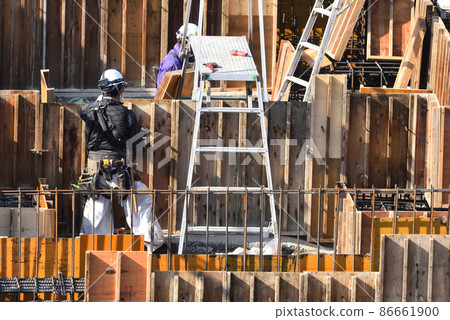 Construction site Formwork carpenter building work scene Construction site Formwork carpenter building work scene 86661900