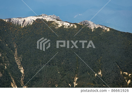 從南阿爾卑斯北嶽山頂看到的鳳凰三山和藥師岳 從南阿爾卑斯北嶽山頂看到的鳳凰三山和藥師岳 86661926