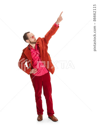 Portrait of young man, hipster or dandy, dude dressed in 50s, 60s style isolated on white background. Retro vintage style Portrait of young man, hipster or dandy, dude dressed in 50s, 60s style isolated on white background. Retro vintage style 86662115